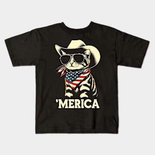 USA Flag Cat 4th of July Funny Patriotic Kids T-Shirt